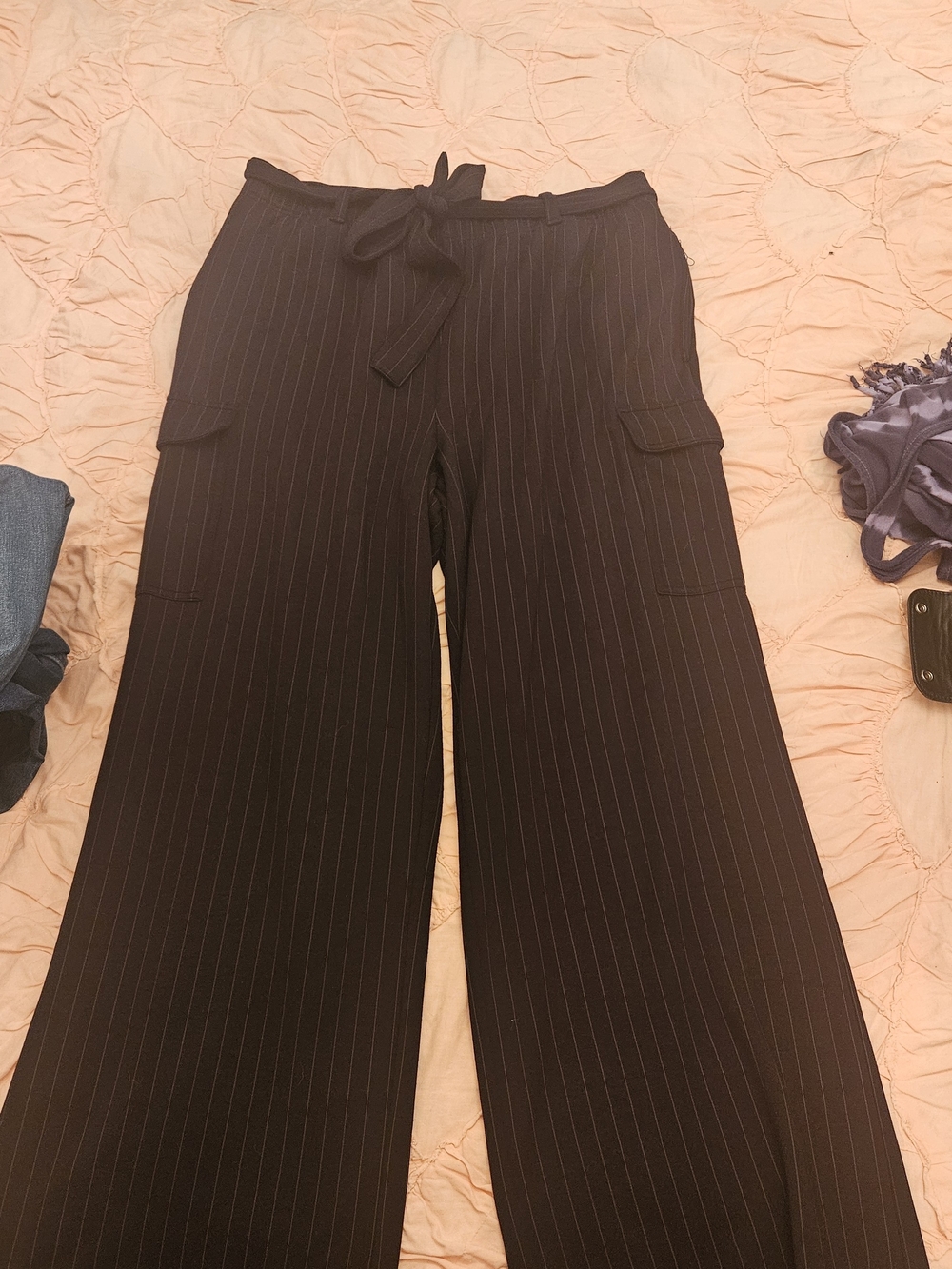 Dkny Black Pinstripe Wide-Leg Pants